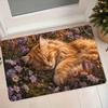 1pc Healing Style Deep Sleep Orange Cat Flower Patch Flannel Mat Home Entrance Door Hallway Bathroom Water Absorbent Anti-Slip Foot Mat