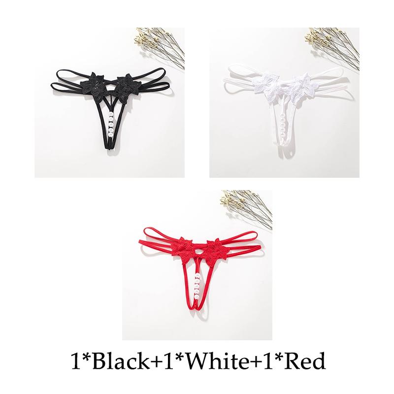Sexy G-string T Panties Female Underwear Lace Thongs Women's Pants Sexy Pearl Panties Erotic Women Crotchless Panties Plus Size