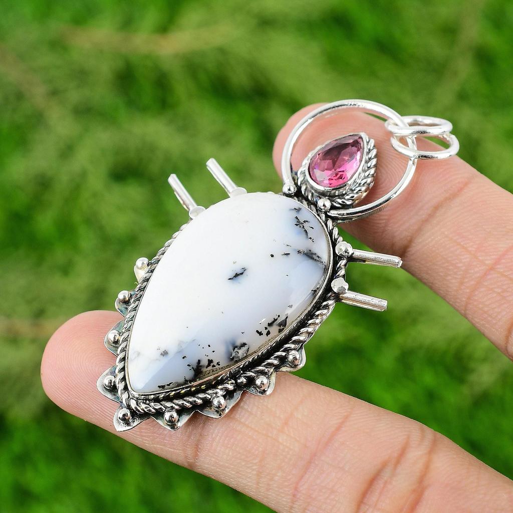 Wedding Gift For Her 925 Sterling Silver Natural Dendrite Opal Gemstone Pendant