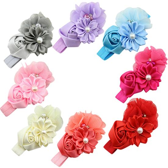 Headband Faux Pearl Skin-friendly Chiffon Baby Girls Bow-knot Kids Headwear for Birthday