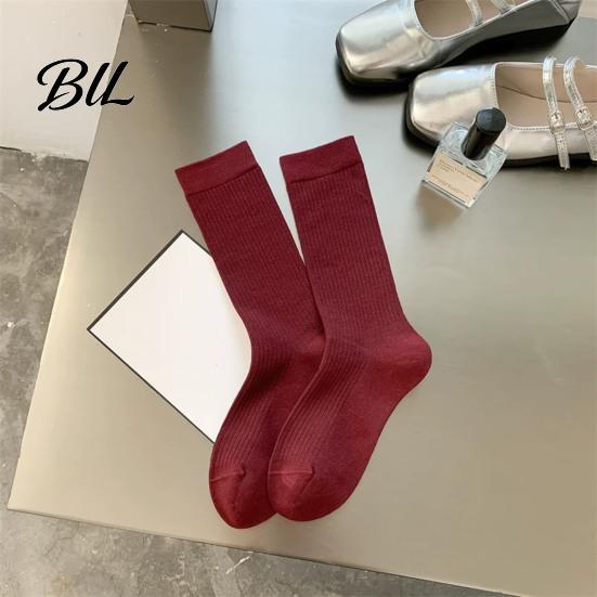 Breathable Sweat Absorbent Socks Women Crew Socks, Ribbed Knit for Autumn Winter, Minimalist Solid Winter Warm Color Soft Stretchy Casual Hosiery