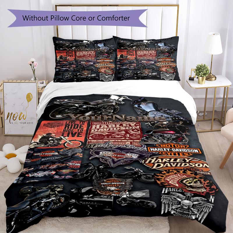 Motociclette Harley-Davidson Personalizza il tuo nome Set Biancheria da Letto Copripiumino Traspirante con Federe Decorazione per la Casa Regalo di Compleanno