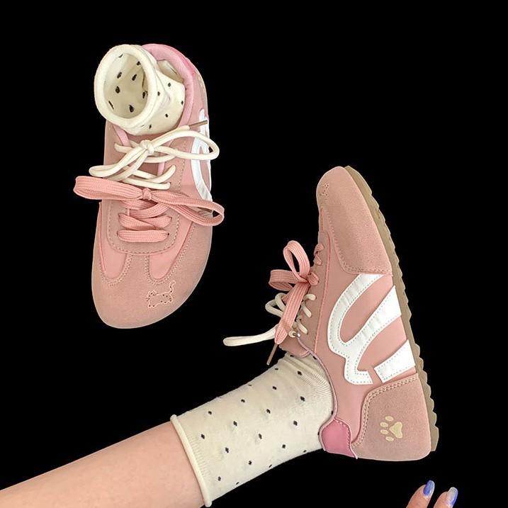 Trendy American Red Retro Flat-bottomed Inner Height-increasing German Training Shoes Women's 2025 New Summer Versatile Soft-soled Casual Shoes