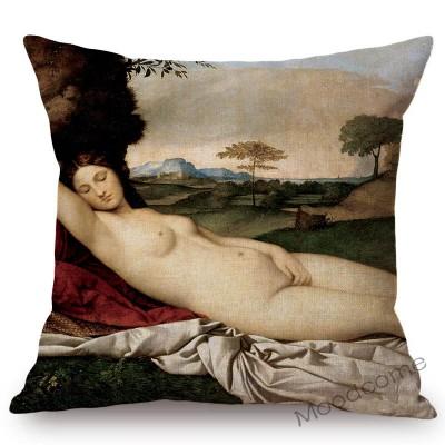 Italian Renaissance Giorgione Famous Oil Painting Sleeping Venus Linen Sofa Decoration Pillow Case Gallery Art Car Cushion Cover