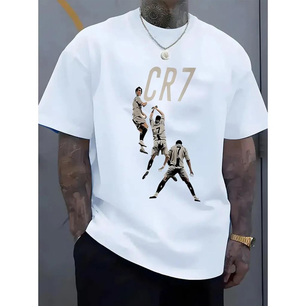 Men's CR7 Inspired Graphic T-Shirt, Classic Minimalist Tee in Breathable Polyester Knit, Relaxed Fit Short Sleeve for Casual Wear