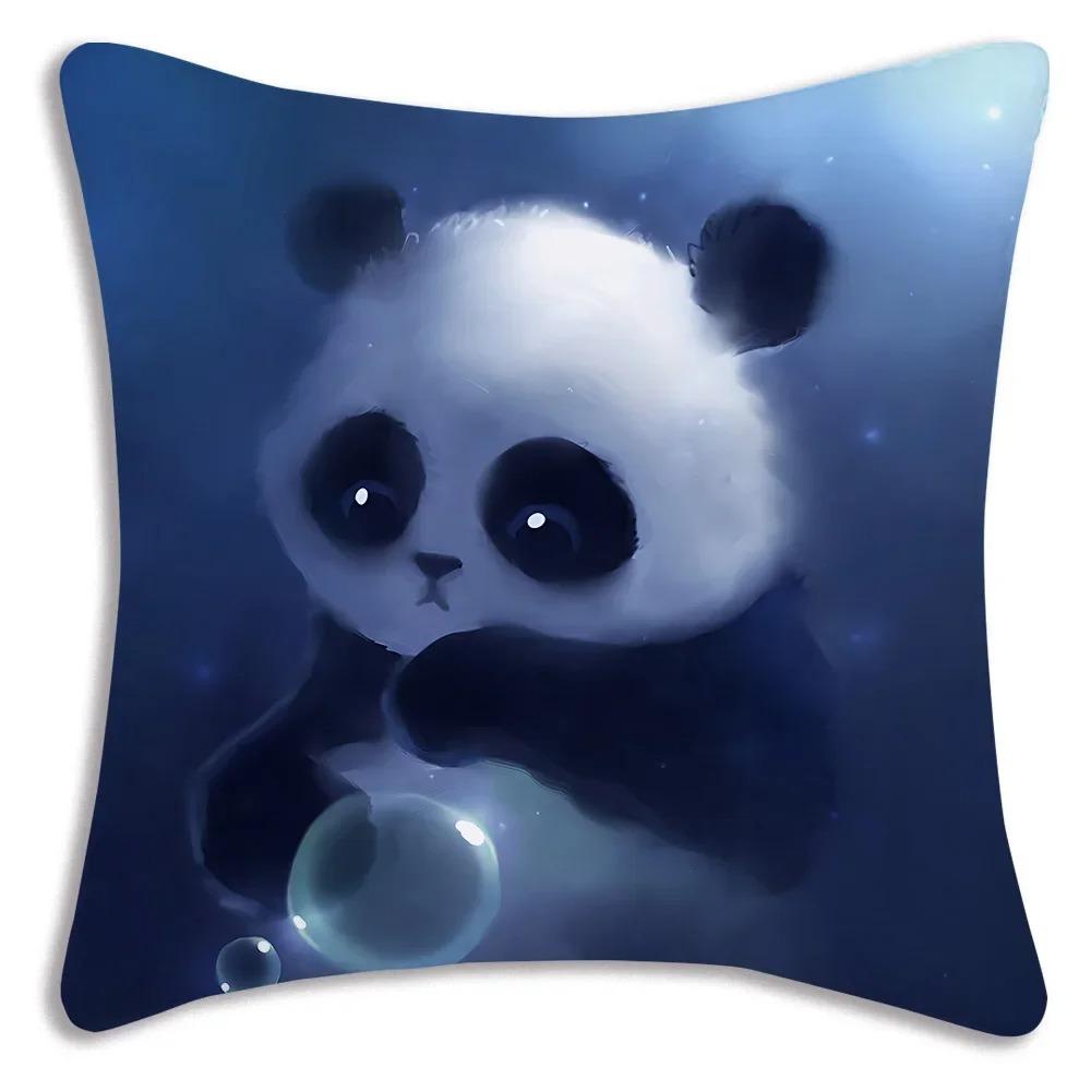 Cartoon Panda Print Decorative Pillowcase Car Sofa Square Cushion Pillowcase