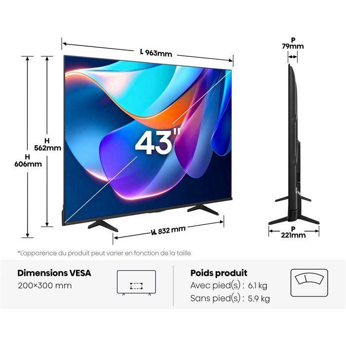 Hisense 43A6S - TV LED 43" (108 cm) - 4K UHD 3840x2160 - HDR10+ - Smart TV Vidaa - 3xHDMI 2.1 - WiFi
