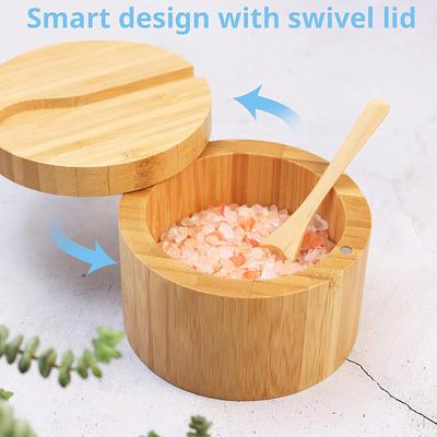 Bambu Tuzluk Mini Kaşıklı Mutfak Tuz Kutusu Kapaklı Biber Baharat Çeşniler Tuz Kavanozu Saklama Kabı