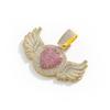 Hip Hop Rap Trendy Creative Pink Diamond Love Angel Wing Pendant Necklace Pink Diamond Love Men's Necklace