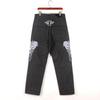 Men's Hip-Hop Street Dance Jeans: Trendy, Embroidered Skull, Straight, Loose, Casual Skateboard Pants, Plus Size Available.