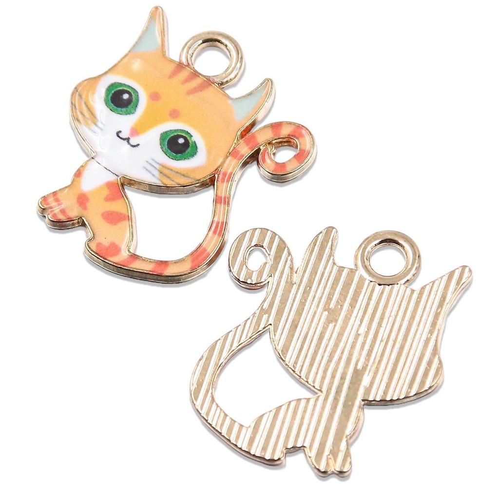 9-Color Creative Long-Tailed Cat Pendant (21x24mm, KC Gold) – Cute and Unique Ornament