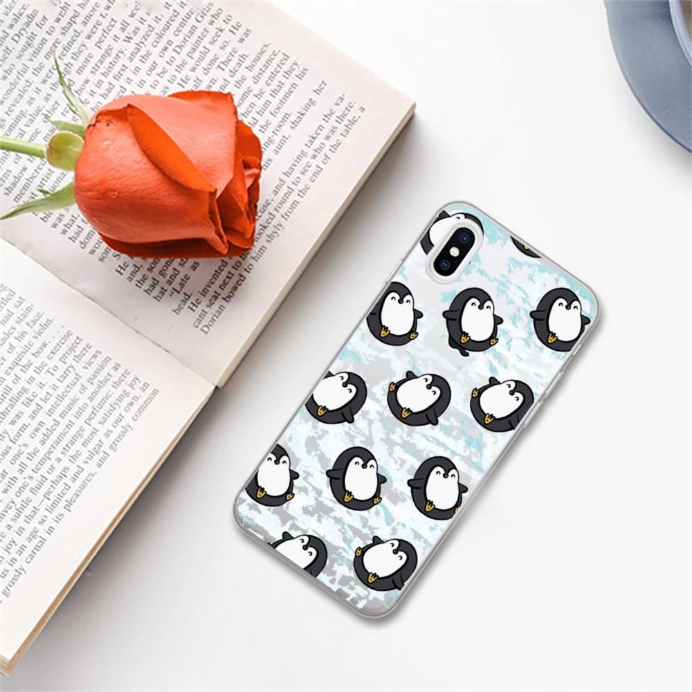 Pingwin kawaii cartoon etui na telefon iPhone 15 13 14 Pro Max XS XR 12 11 Pro 13 Mini 6 7 8 Plus miękka przezroczysta tylna obudowa