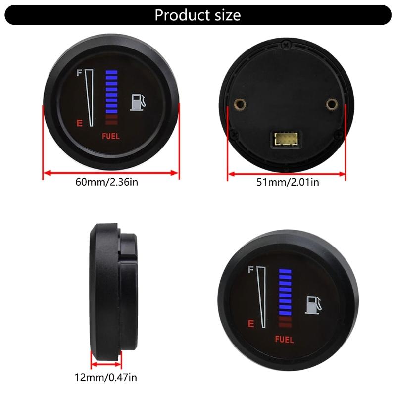 2" Vehicle Fuel Level Meter Blue LEDs Real Time Monitoring Design Suitable for 12V Car Motorcycles Trucks