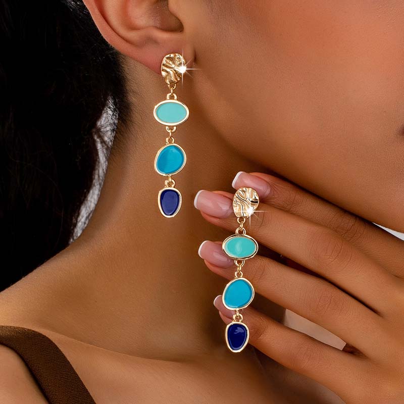 Vintage Colorful Drip Oil Contrasting Round Drop Earrings For Women Exaggerated Metal Long Irregular Geometric Earrings Jewelry