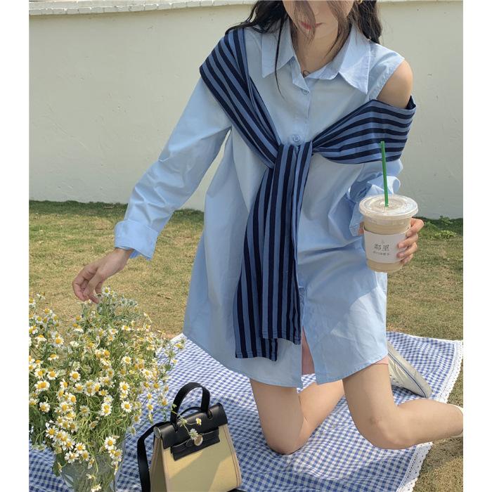 New Off-the-shoulder Polo Collar Shirt Dress Women's Autumn Design Sense Niche Art Sense Chic Short Skirt