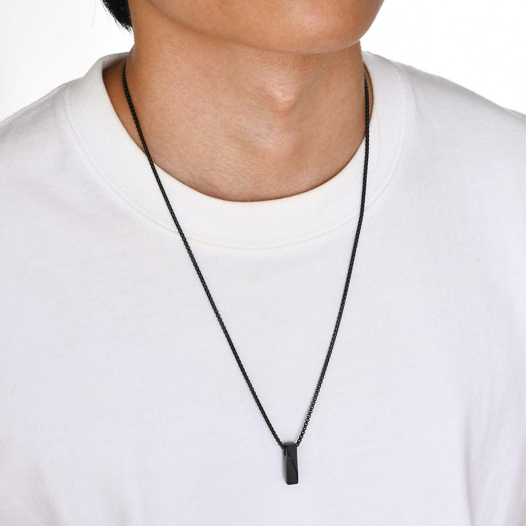 Vnox Kleine Möbius-Stab-Halsketten für Männer Frauen, Unisex Schwarzer Edelstahl 3D Vertikaler Stab-Anhänger, Lässiges Halsband