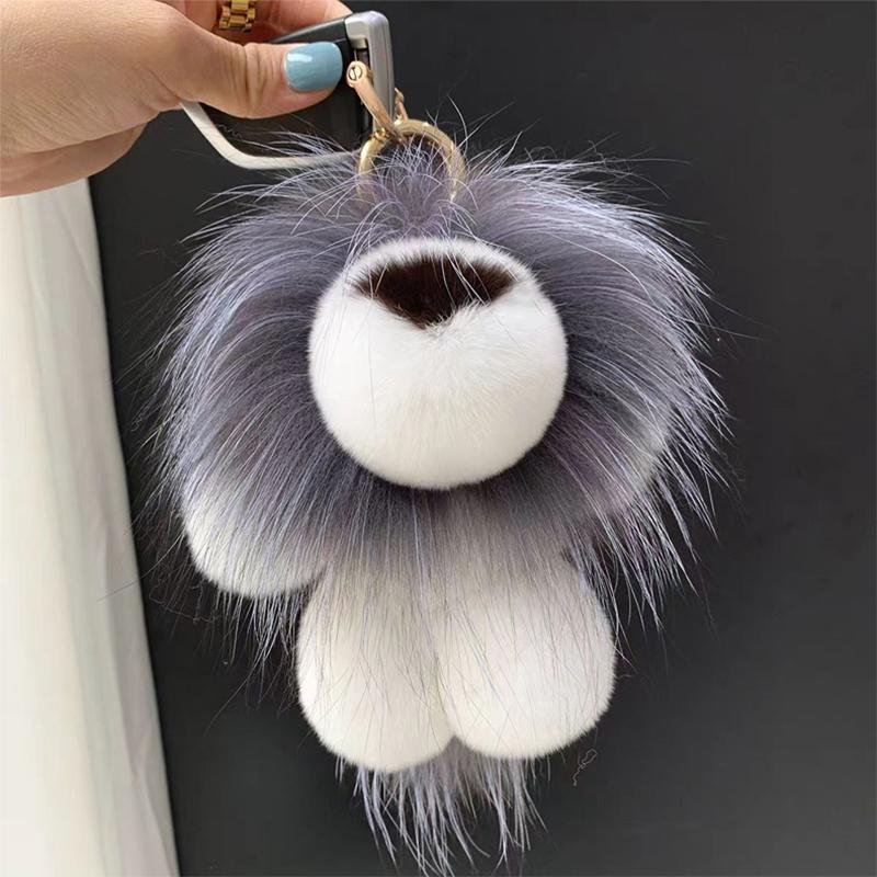 Rabbit Furs Ball Keychain Pompom Fluffy Fur Lion Pendant Charm with Custom Color & Logo for Four Seasons Use