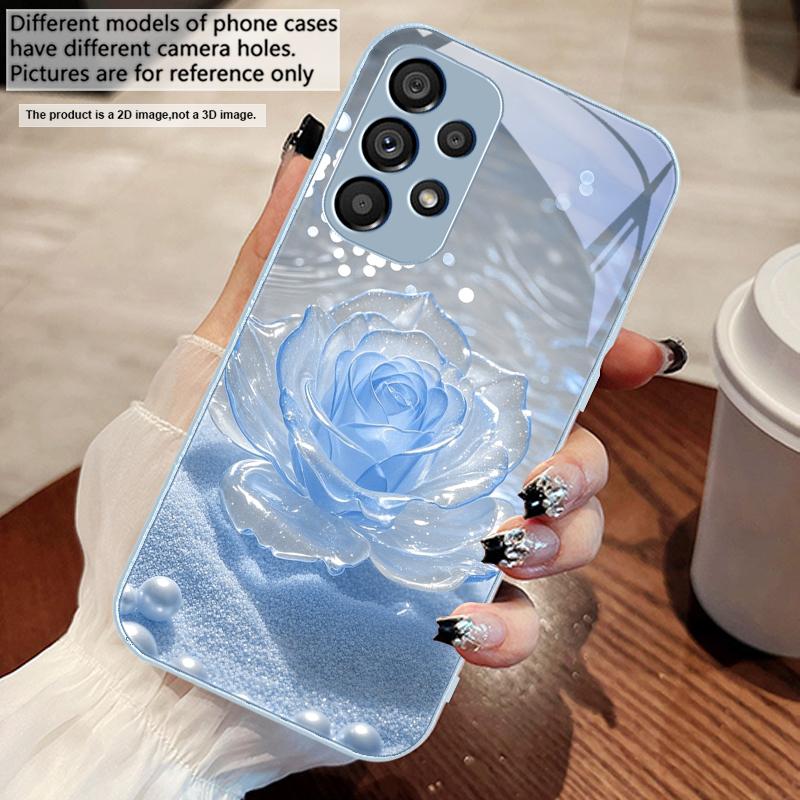 Gradient Crystal Rose For Samsung S 25 S25 Edge S25Ultra S8 S9 S10 20 U ltra S21 Pro S22 Plus S23 FE S24 Ultra Glass Phone Case