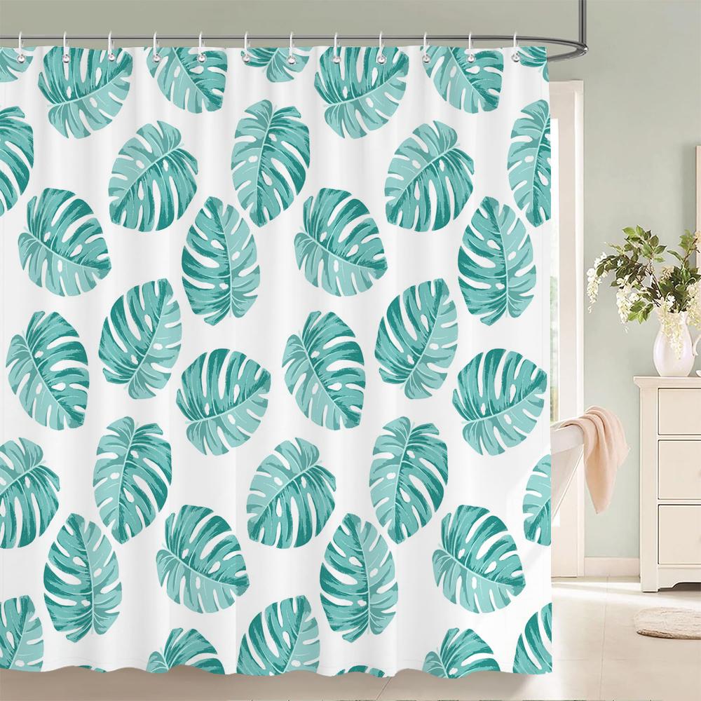 Plum Blossom Flower Leaves Shower Curtain Watercolor Plant Floral Pattern Waterproof Polyester Bathroom Curtain Decor With Hooks