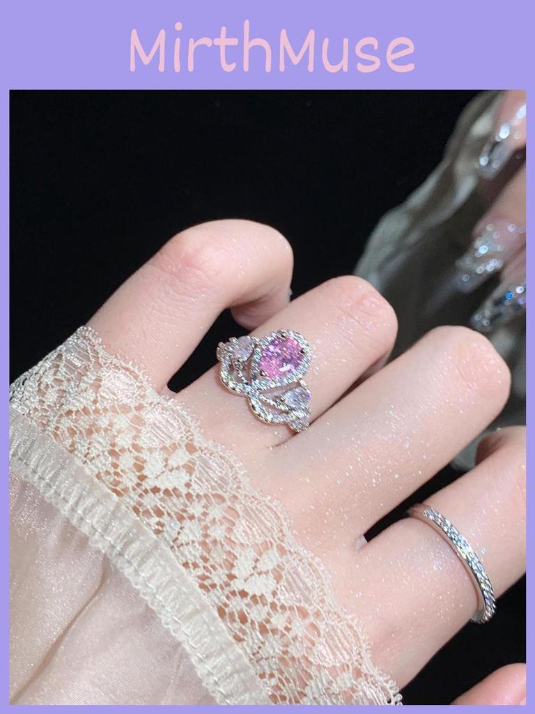Elegant And Luxurious Crown Ring With Micro-inlaid Pink Diamond Cz Stone Fashionable Statement Piece For Stylish Ladies