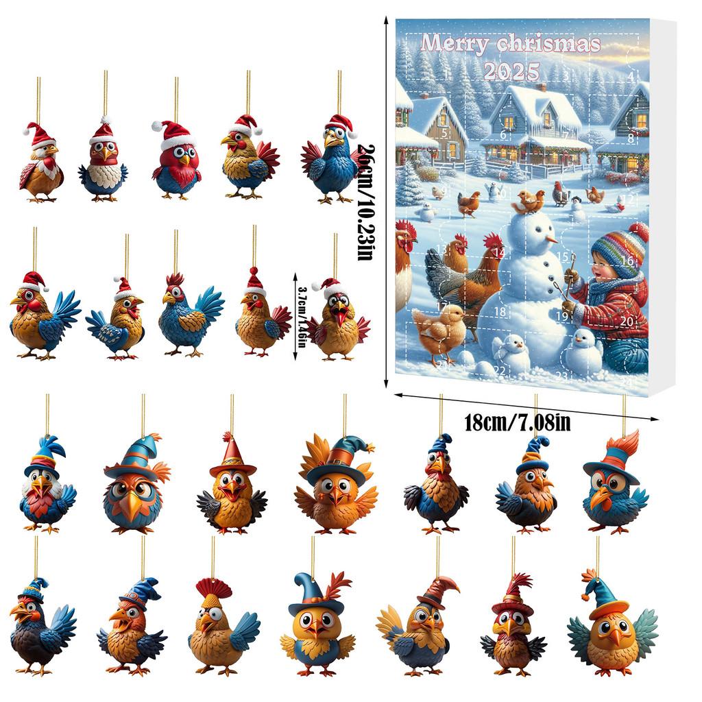 Weihnachts-Adventskalender mit 24 Acryl-Hahn-Dekorationen für die Feiertage