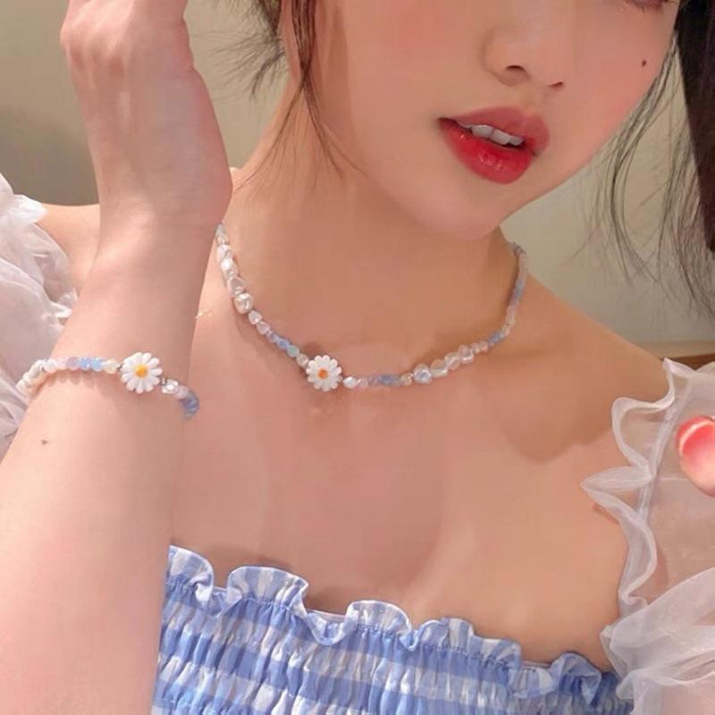 Pearl Necklace Women'S Summer Premium Clavicle Chain, Flower Crystal Bead Niche Light Luxury Bracelet Cool Spicy Necklace