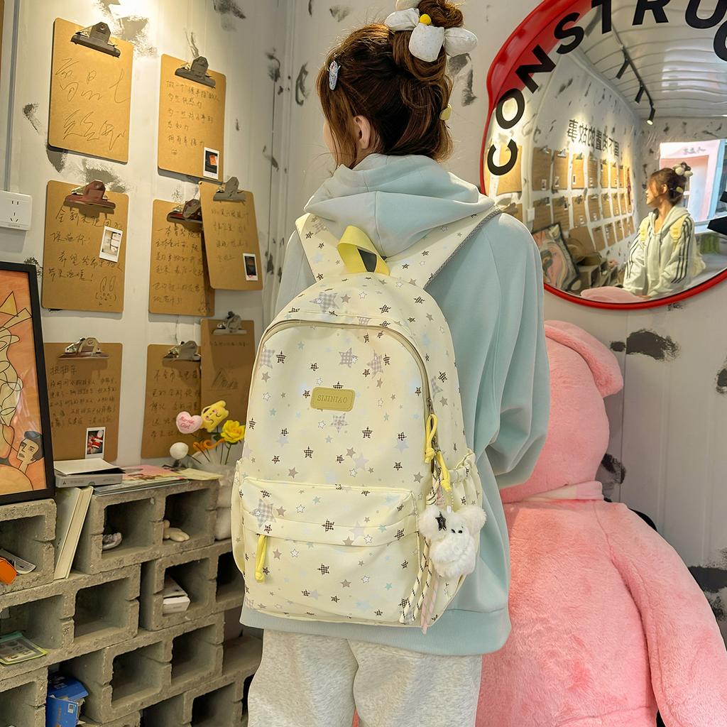 Schoolbag Girl Wind Star Printed Backpack Female Student High Value Large Capacity Commuter Campus Backpack Junior High School Student School Bag