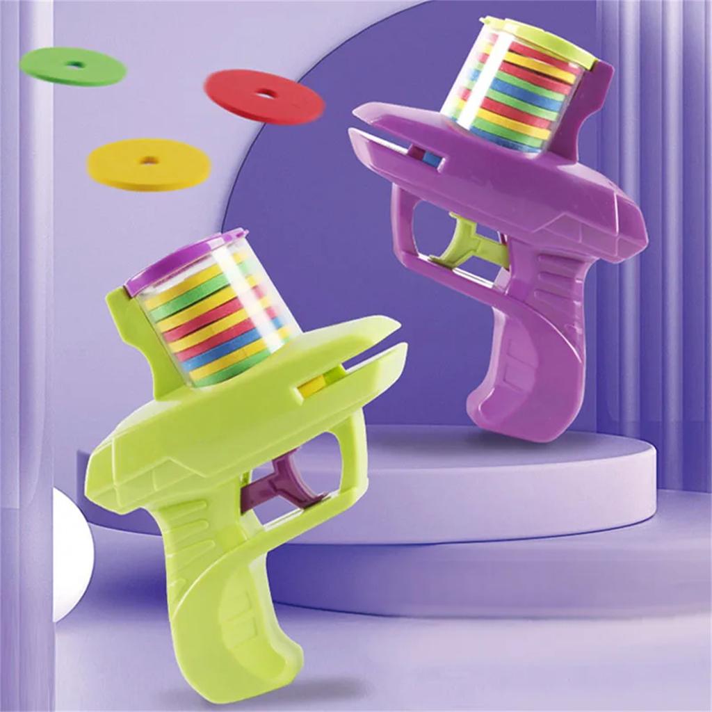 Foam Disc Launcher Cat Toy 15Pcs Colorful Flying Discs 1Pc Gun Launcher Cat Interactive Toys for Indoor Outdoor Training Chasing