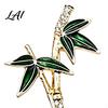 Green Leaf Bamboo Jewelry Alloy Rhinestone Brooch Enamel Lapel Collar Pin Men Chinese Style Decorative Accessory Women Accessories for Suit