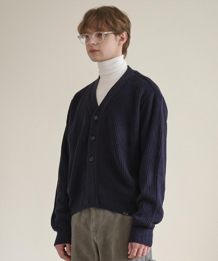 Esn V-Neck Oversized Knit Cardigan Navy
