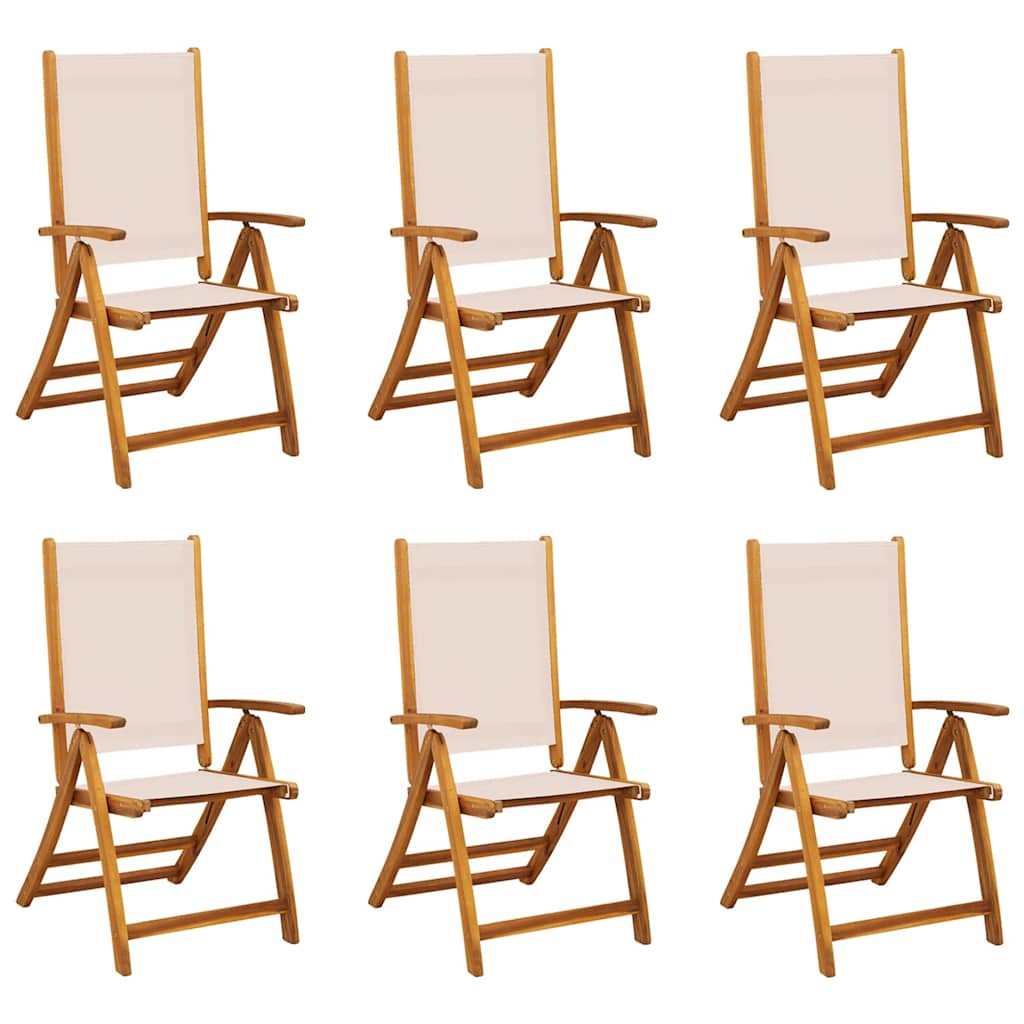 Vidaxl Folding Garden Chairs, 6 Pcs., Acacia Wood and Textilene