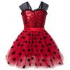 Kids Ladybug Red Polka Dot Tulle Dress, Girls Puffy Dress with Bag & Mask, Size 100-150