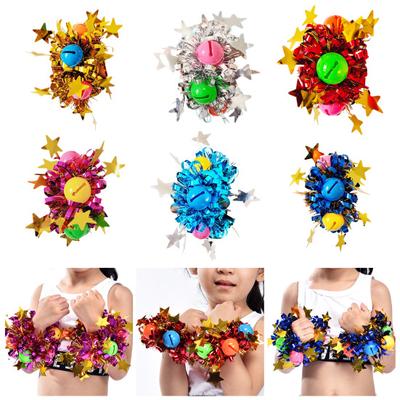 2 Peças Flor de Pulso com Decoração de Sino de Estrela Cheerleading Cheer Pulseira Elástica Celebração de Feriado Acessório de Pulso Metálico Brilhante