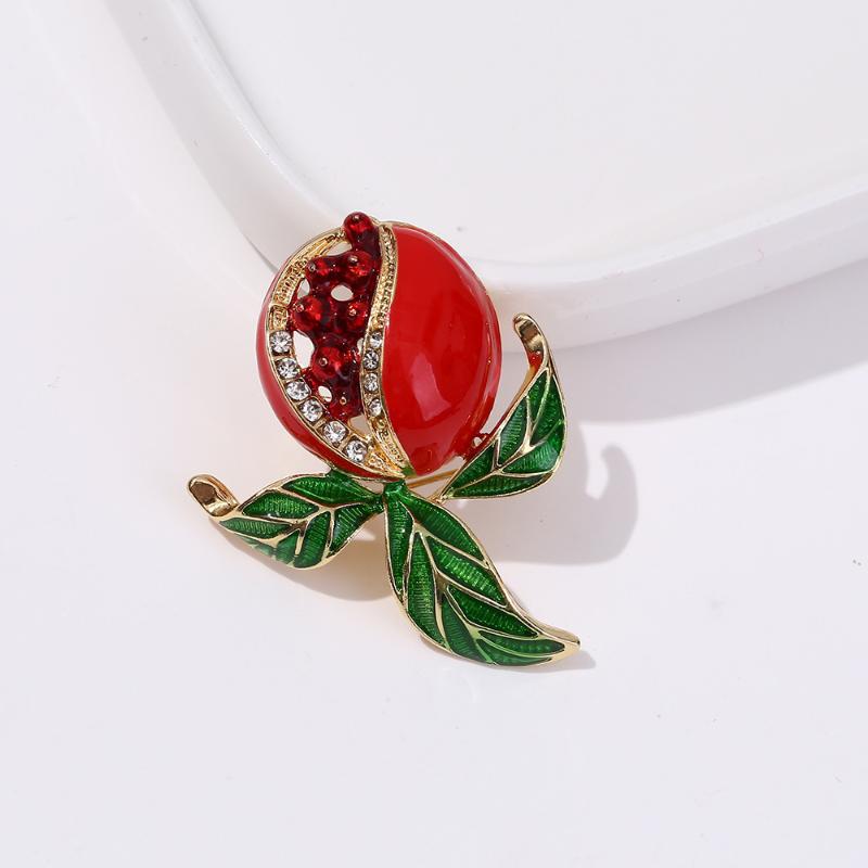 Elegant Enamel Pomegranate Brooch with Rhinestones, Stylish Unisex Pin, Perfect Gift for Friends & Daily Wear