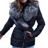 Pásek na zip Světlý povrch Dámská bunda Zimní Dámská Bunda z umělé kožešiny s límcem Puffer