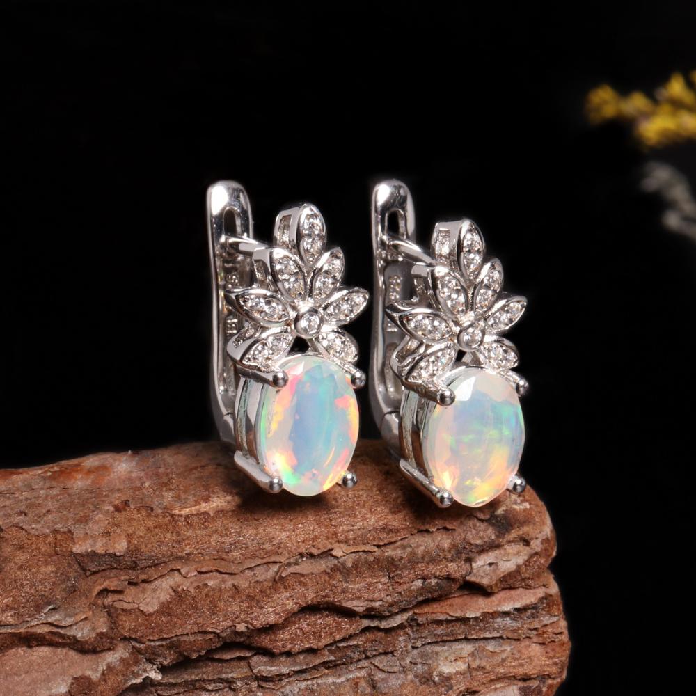 Gorgeous Design October Birthstone Natural Opal Ring Earring Jewelry Set 925 Sterling Silver Birthday Gift for Lady and Girls