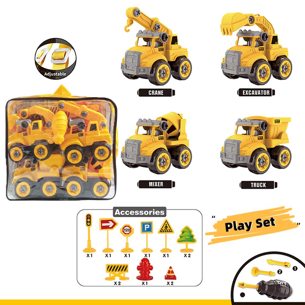 Montessori DIY Assembly Engineering Vehicles 4PCS, Beach Educational Toy for Boys’ Birthday Gifts, Gift Storage Bag Packaging