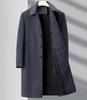 Men's Winter Cashmere Coat, Velvet-Lined, Knee-Length, Warm Woolen Trench for Middle-Aged and Elderly, Dad-Style Outerwear.