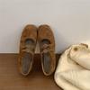 2025 New Korean Version Retro Suede Square Head Double Buckle with Flat Sole Single Shoes, Evening Style Versatile Height Increase Mary Jane Shoes 