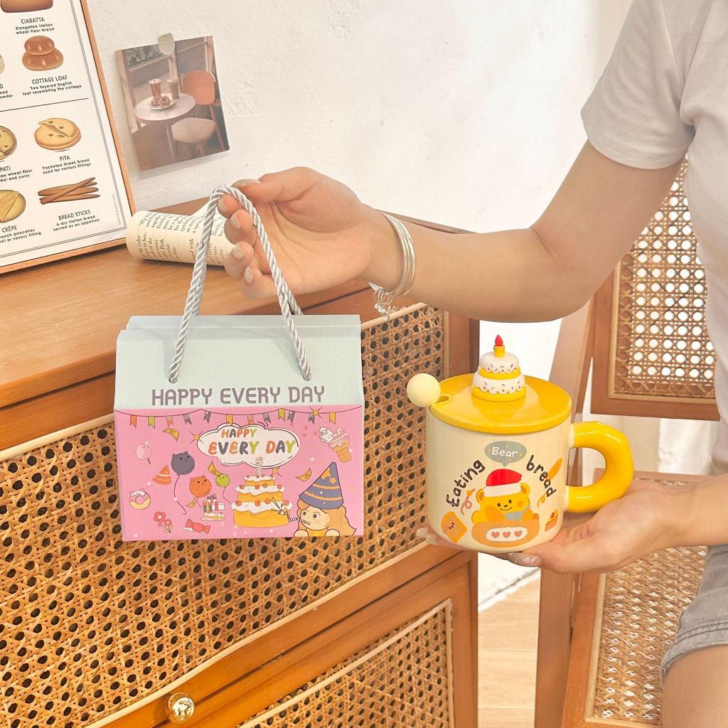 Cartoon Cute Bear Birthday Gift Ceramic Cup with Cover for Girls High Looking Home Mug Couple Souvenir