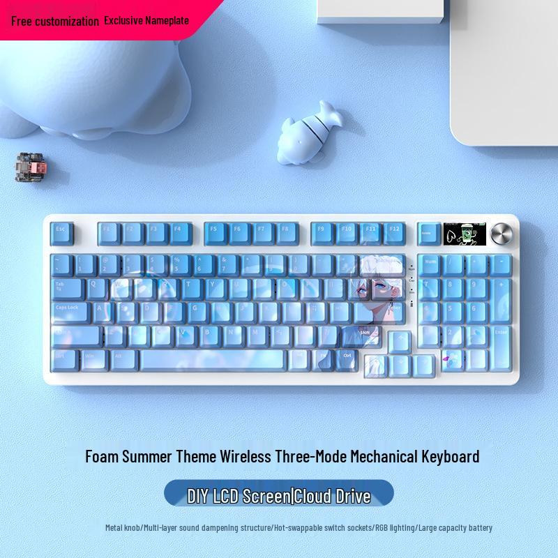 Wireless Bluetooth Mechanical Keyboard - 98-Key, Blue Switch, Silent for Gaming/Esports, High-Design for Girls/Office Use.