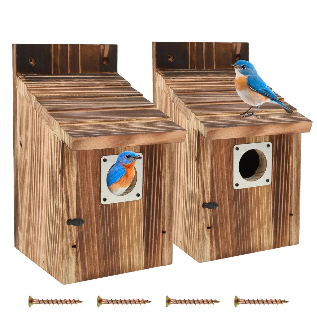 2Pcs Wooden Bird House Outdoor Weatherproof Parrot Bird Nest Breeding Sleeping Box Birdhouse Garden Patio Decorative
