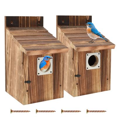 2Pcs Wooden Bird House Outdoor Weatherproof Parrot Bird Nest Breeding Sleeping Box Birdhouse Garden Patio Decorative