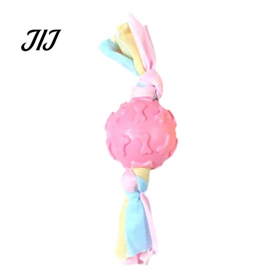 Interactive Pet Training Tool Dog Tug Toy, Rubber Ball Chew Toy with Fabric Strips, Macaron Color Puppy Toys Teeth Cleaning for Small Dogs Dental