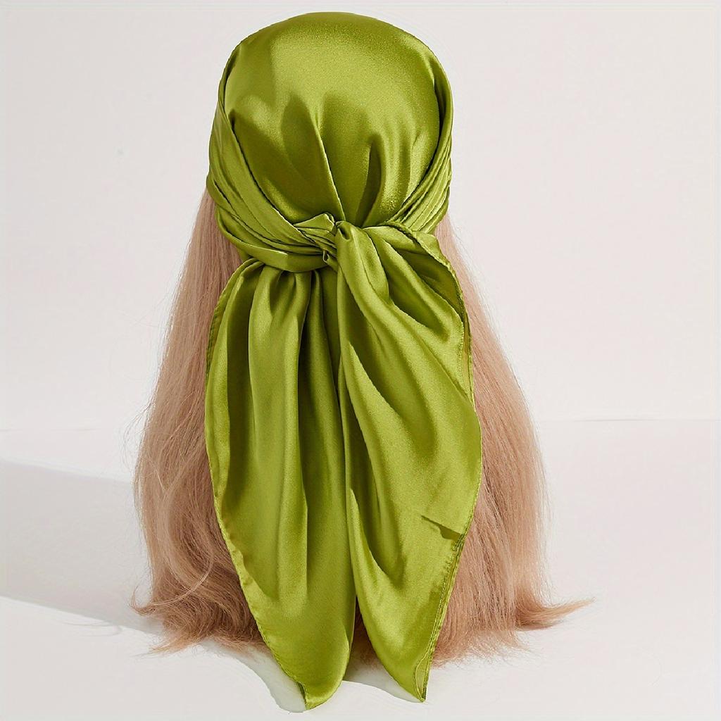 Solid Color Large Bandana Classic Satin Square Scarf Women Imitation Silk Neckerchief Windproof Shawl Head Wrap Hair Accessories