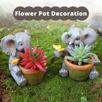 Lovely Elephant Plant Holder Handcraft Resin Plant Pot for Succulent Plant Flower for Yard Patios Garden Decoration