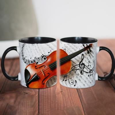Hudební hrnek na kávu Keramický Novinka Hrnek s hudební notou Velký objem 350 ml Design kytary, klavíru, houslí Hrnek na horké nápoje Hudební