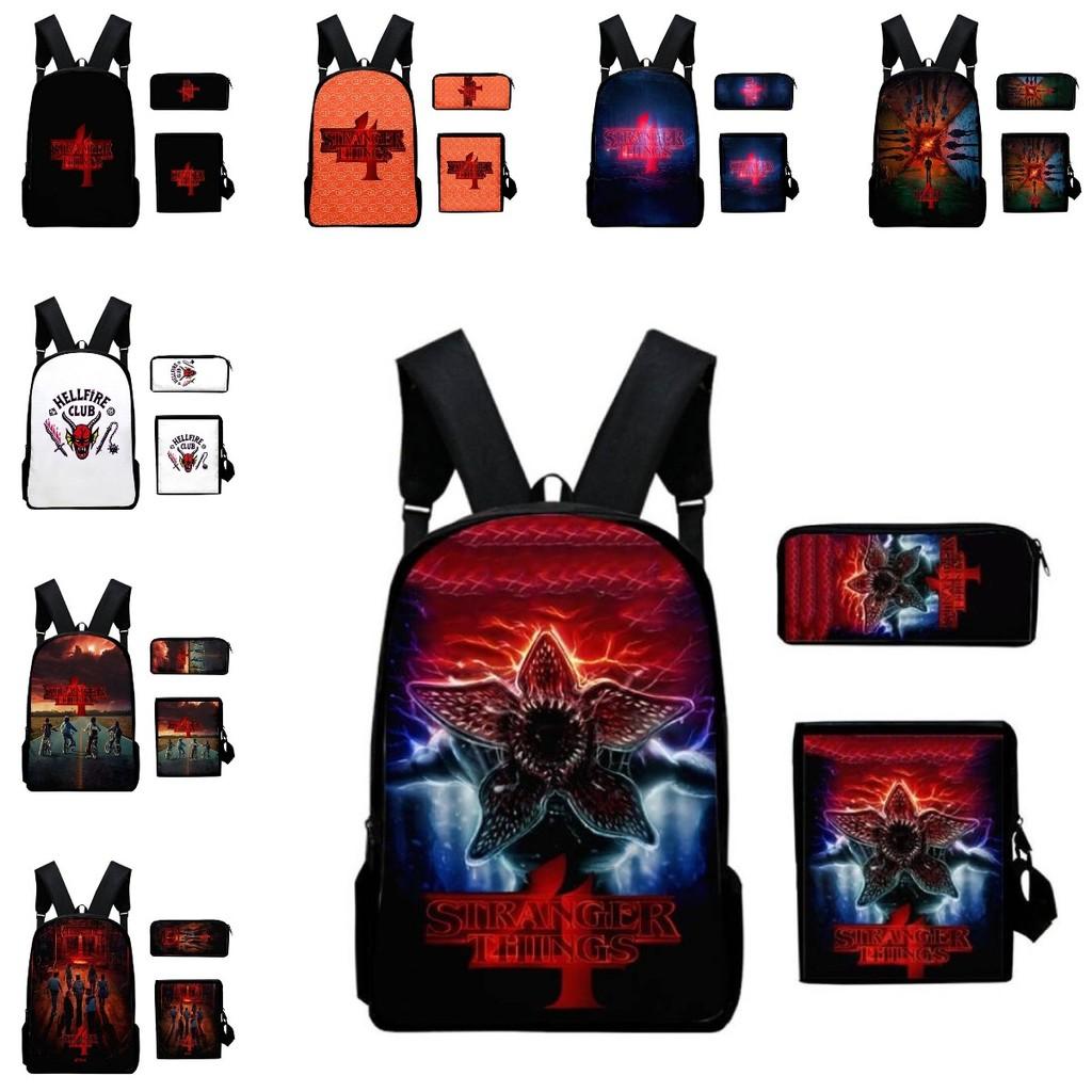 Anime Style Three-piece Backpack Set For Kids With Geometric Pattern And Pencil Case