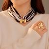 GEMCHIC Women's Gold Bow Scarf Ring Clip Versatile Silk Scarf Buckle & Fashion Geometric Flower Ring Set