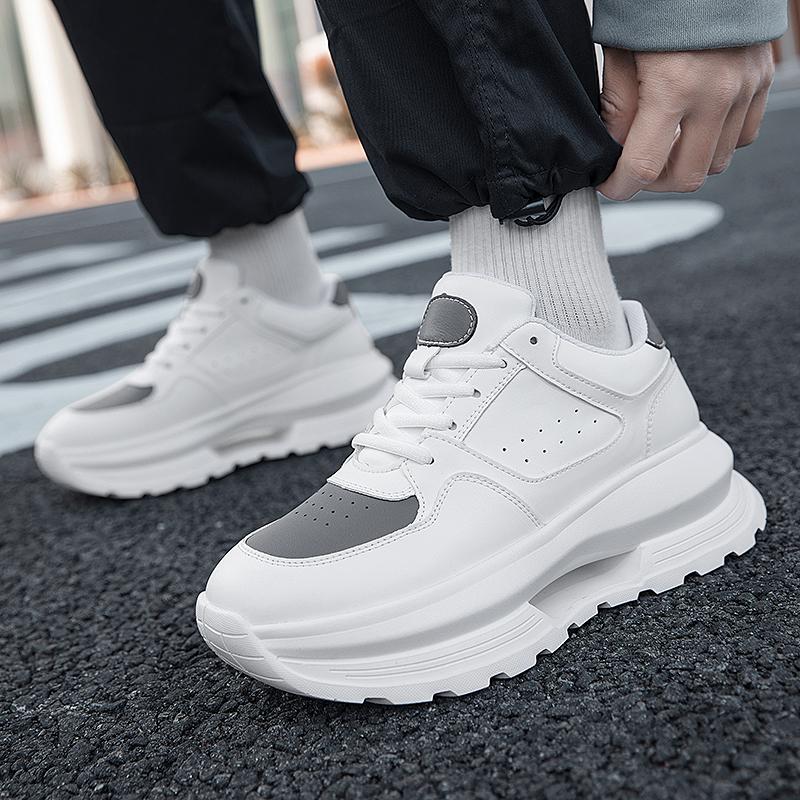 Men Casual  Leather Shoes Thick Bottom White Shoes Antiskid Outdoor Height-increasing Insoles Casual Sneakers Shoes